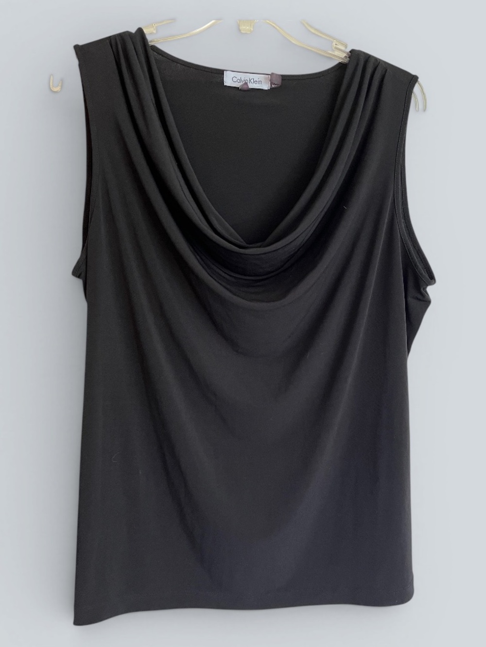 Calvin Klein Black Draped Front Dressy Sleeveless Blouse Size XL